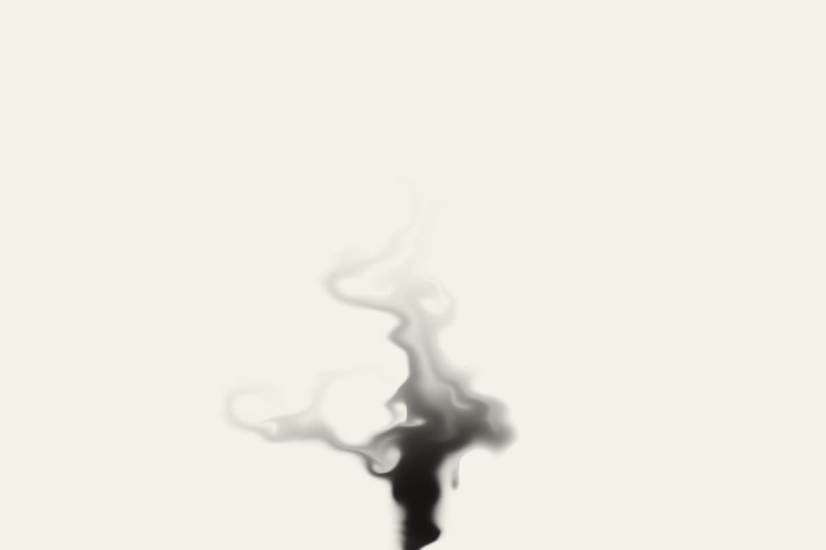 A single wisp of dark ink rising and curling apart on an off-white ground